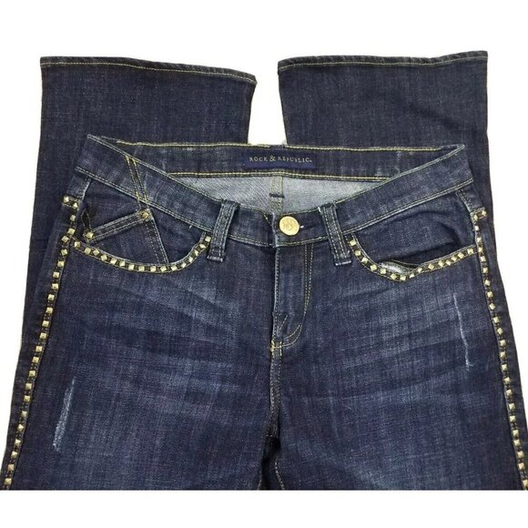 Rock Republic ~Women's Size 6M~Blu Denim Boot Cut "Kasandra" Jeans w/Gold Stud. - Picture 7 of 12